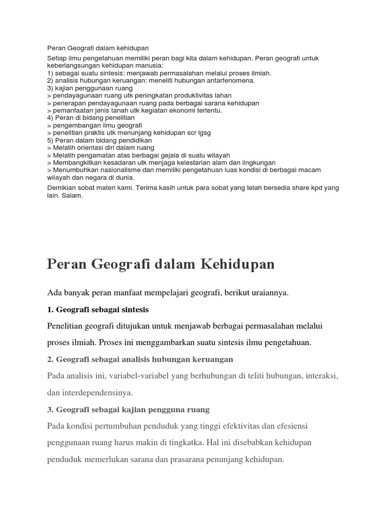 Peran Geografi Dalam Kehidupan