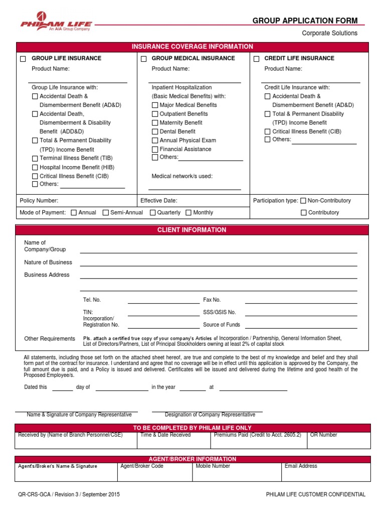 Group Insurance Application Form | PDF | Life Insurance | Insurance