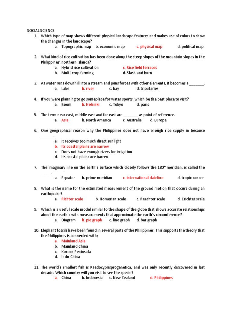 Philippine Geography and Culture Quiz | PDF | Educational Assessment ...