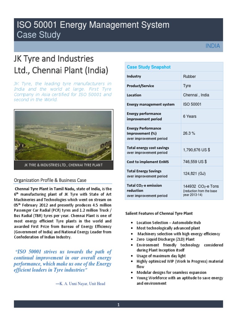 CEM 2019 EMLA CaseStudy JK Tyre Chennai | PDF | Energy Management ...