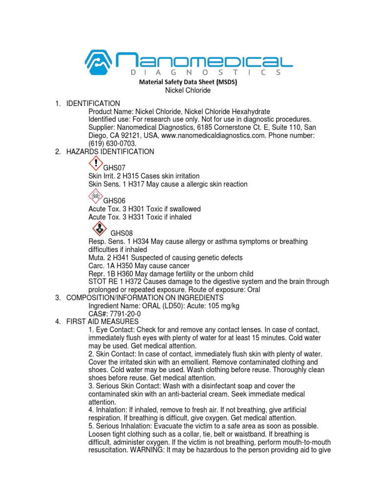 Safety Datasheet For Nickel Chloride PDF Personal Protective