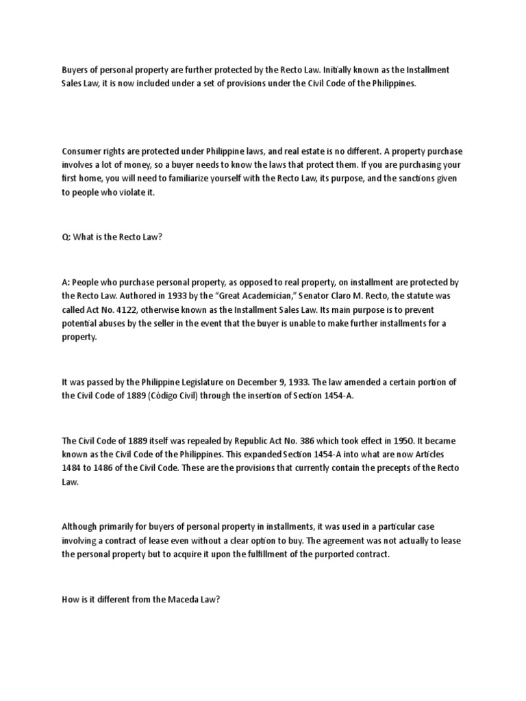 Recto Law PDF Sales Property