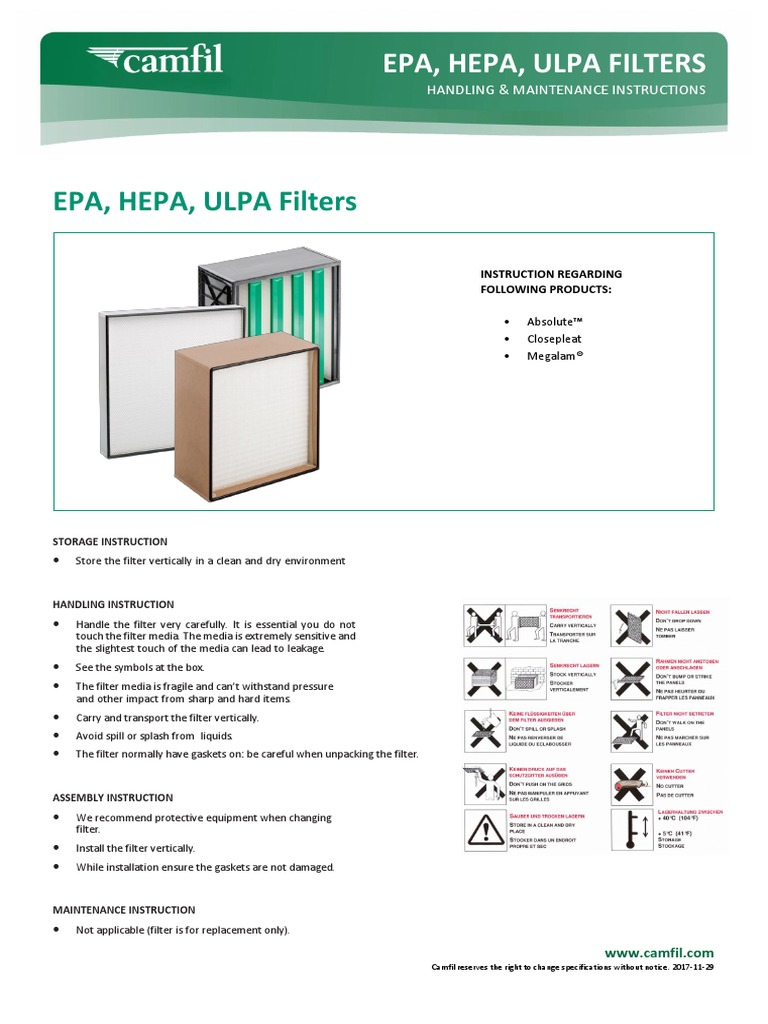 Epa, Hepa, Ulpa Filters PDF