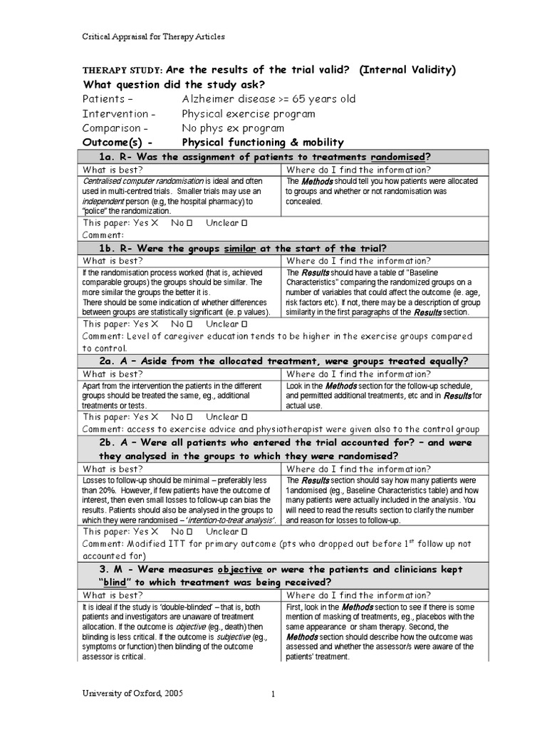 RCT Appraisal Sheets 2005 English | PDF | Randomized Controlled Trial ...