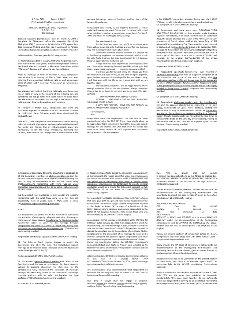 Guevarra vs. Eala PDF Adultery Disbarment