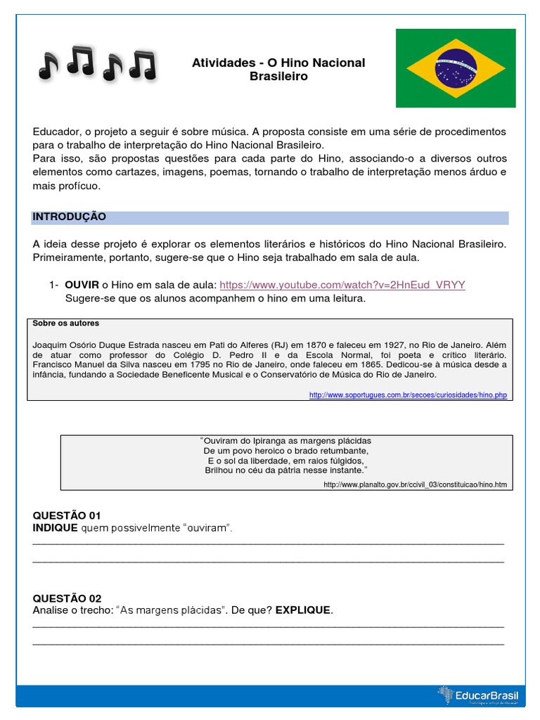 Atividades de Interpretação do Hino Nacional | PDF
