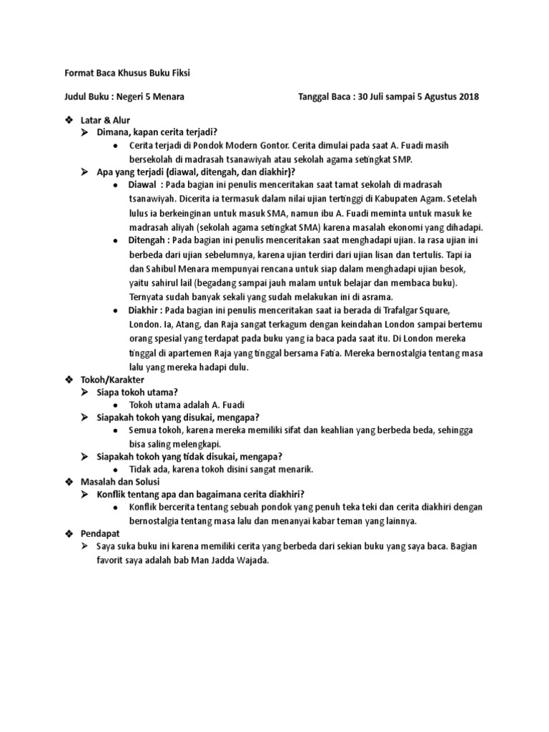 Format Khusus Laporan Buku Fiksi Cara Golden