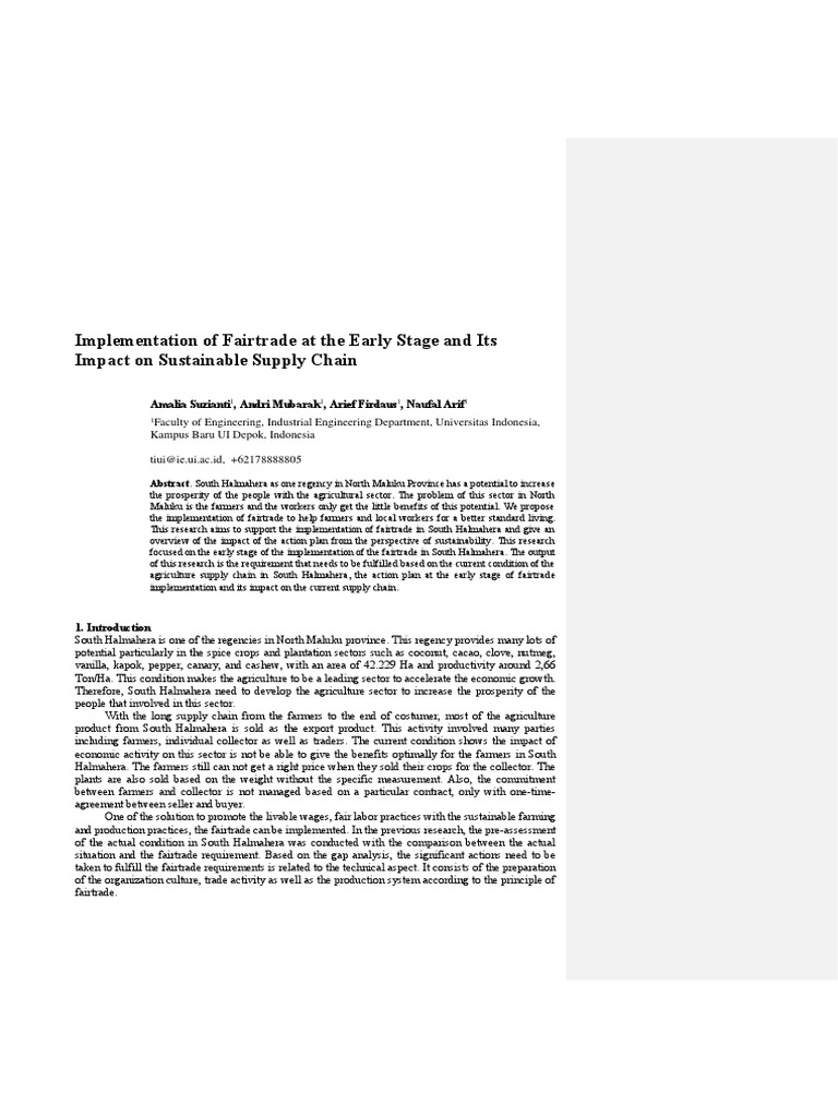 Implementation of Fairtrade at The Early Stage and Its Impact On ...