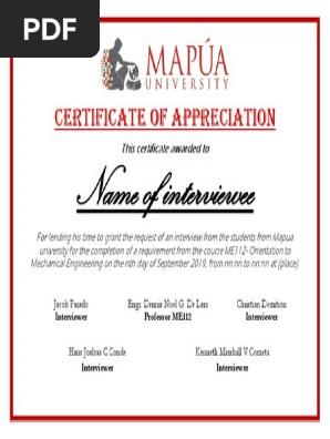 Certificate of Appreciation
