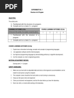 Experiment No. 1 Structure of A Program: The Activity Aims