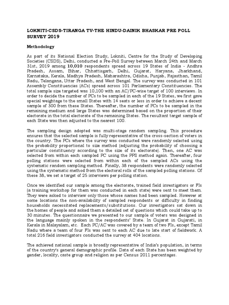 2019 India Pre-Poll Survey Analysis | PDF | Narendra Modi | Survey ...