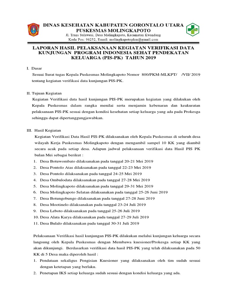 Contoh Laporan Verifikasi Pis Pk