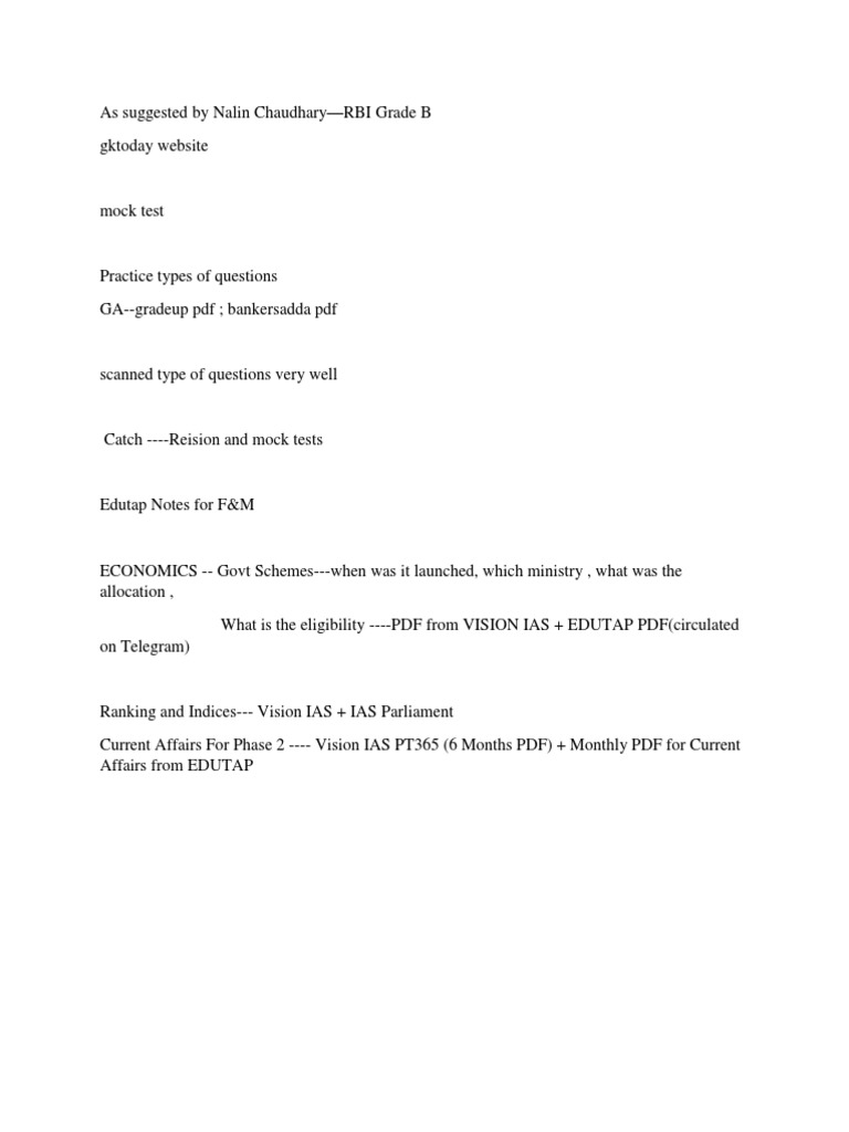 RBI Grade B Preparation Resources | PDF