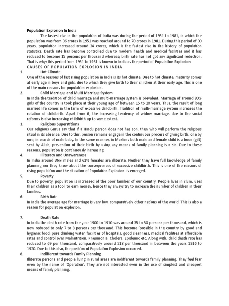 Causes of Population Explosion in India 1. Hot Climate | PDF ...