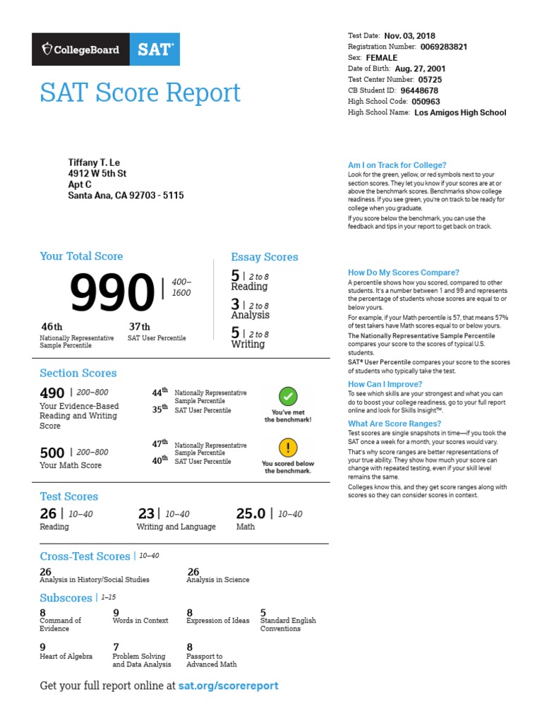 CollegeBoardSAT Score Report PDF Sat Tests