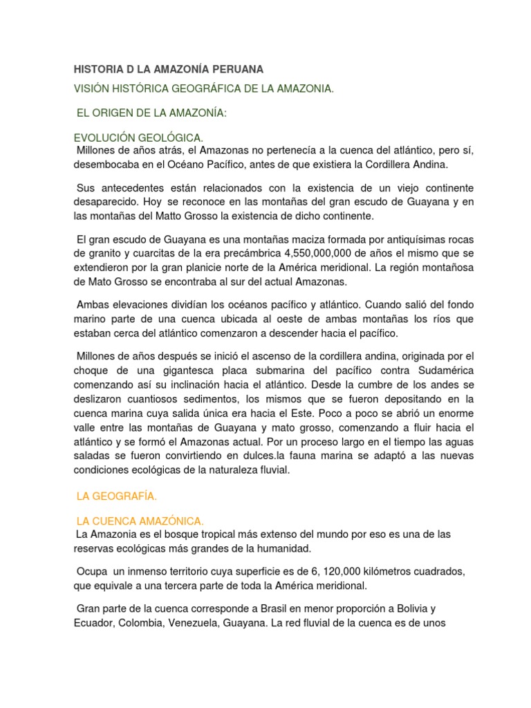 Visión Histórica Geográfica De La Amazonia. El Origen De La Amazonía
