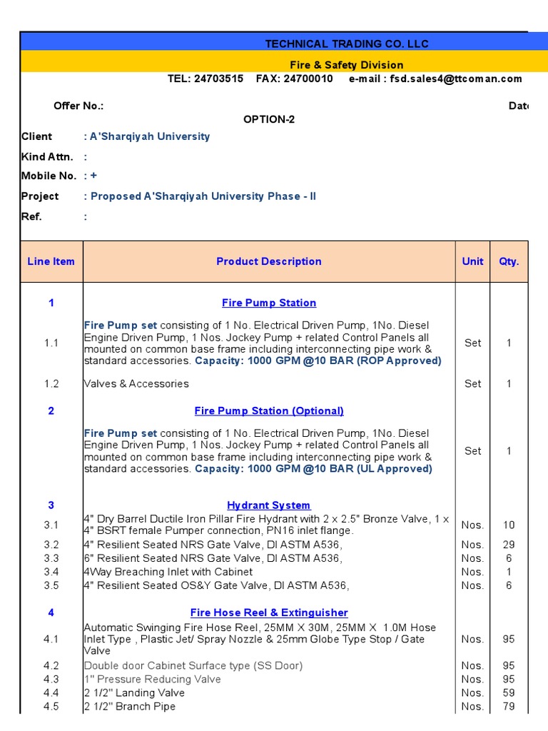 Boq For A'sharqiyah University | PDF | Fire Engine | Valve