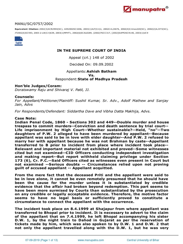 Acquittal in Double Murder Case | PDF | Burden Of Proof (Law) | Prosecutor