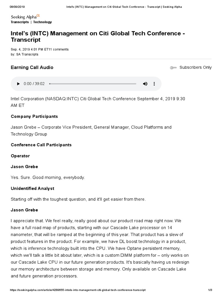 Intel's (INTC) Management On Citi Global Tech Conference - Transcript ...