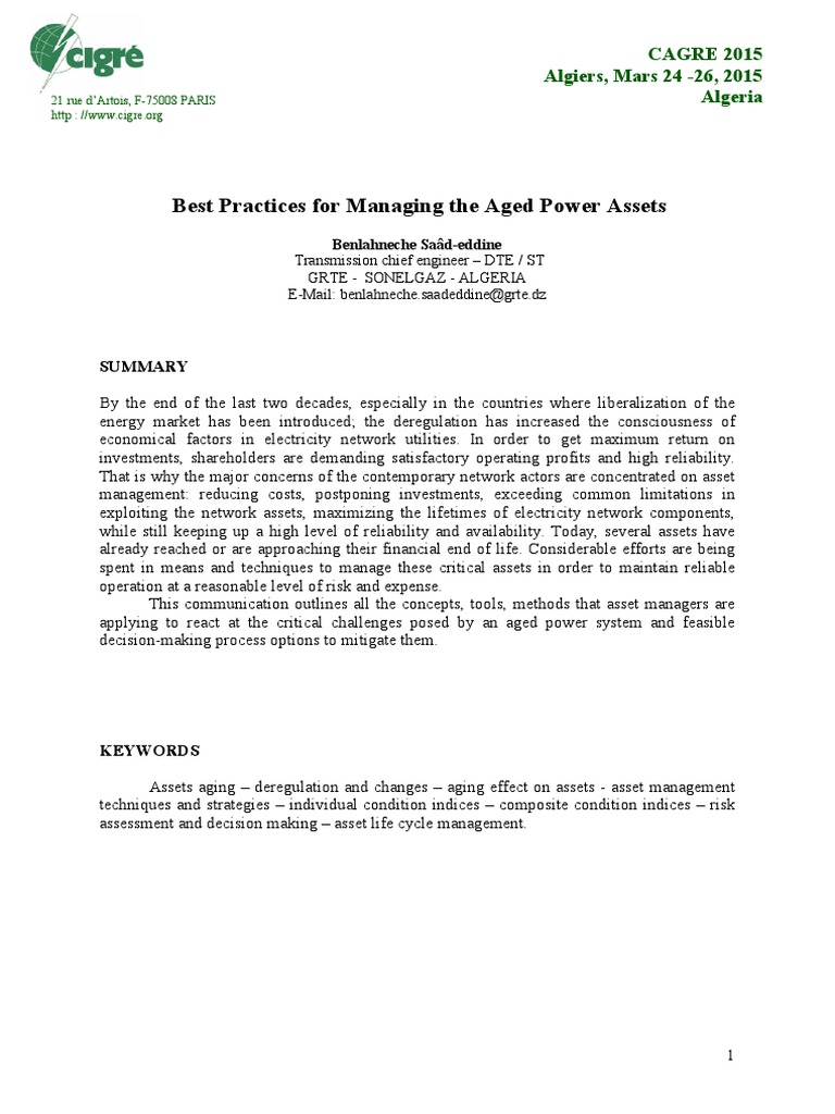 Cigre 3 2015 Pdf Pdf Risk Reliability Engineering