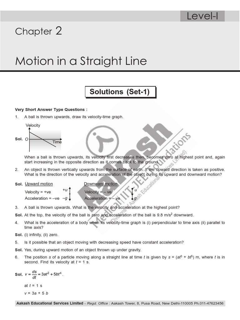 Motion in a Straight Line Solutions | PDF | Acceleration | Velocity
