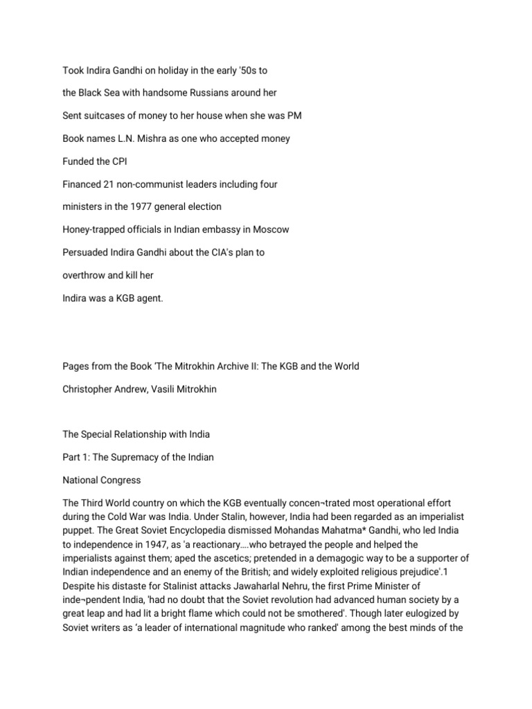 Mitrokhin Archive LL India PDF