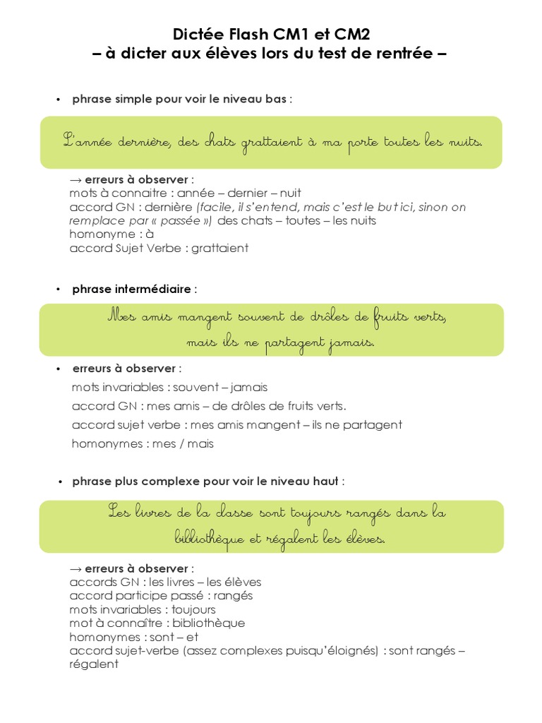 Dictée Accord Sujet verbe 4ème Pdf Dictée Flash Ce2 PDF | PDF | Sujet (Grammaire) | Philologie