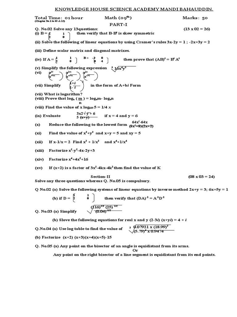 Math 1 To 05 And 12 9th Matrix Mathematics Linear Algebra