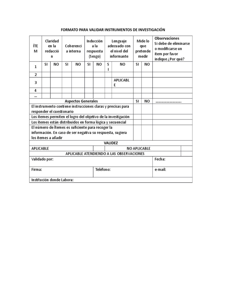 Formato para Validar Instrumentos de Investigación | PDF
