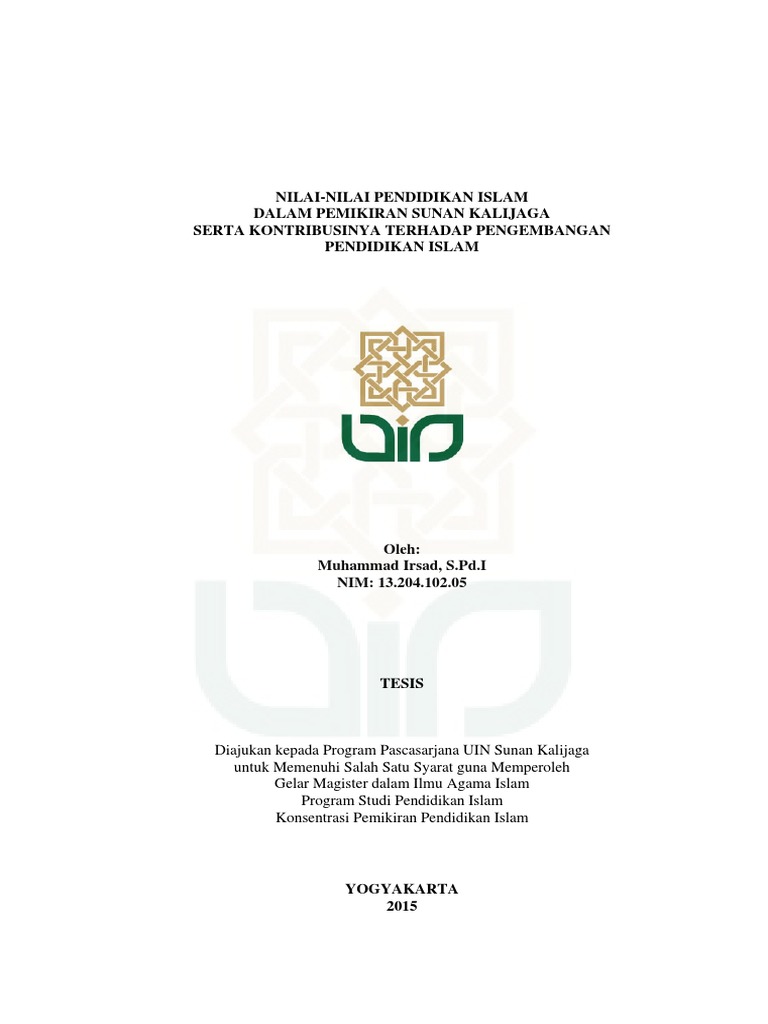 Nilai Nilai Pendidikan Islam Dalam Pemikiran Sunan Kalijaga Tesis Pdf