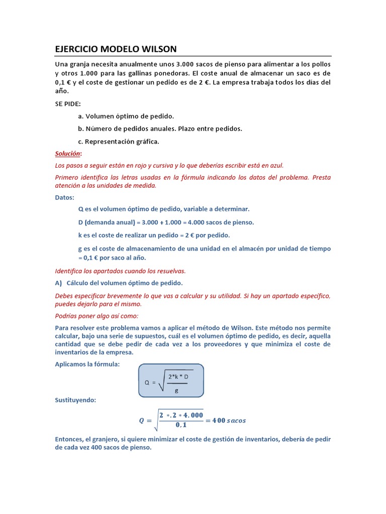 Ejercicio Modelo Wilson PDF | PDF | Fórmula | Enseñanza de matemática