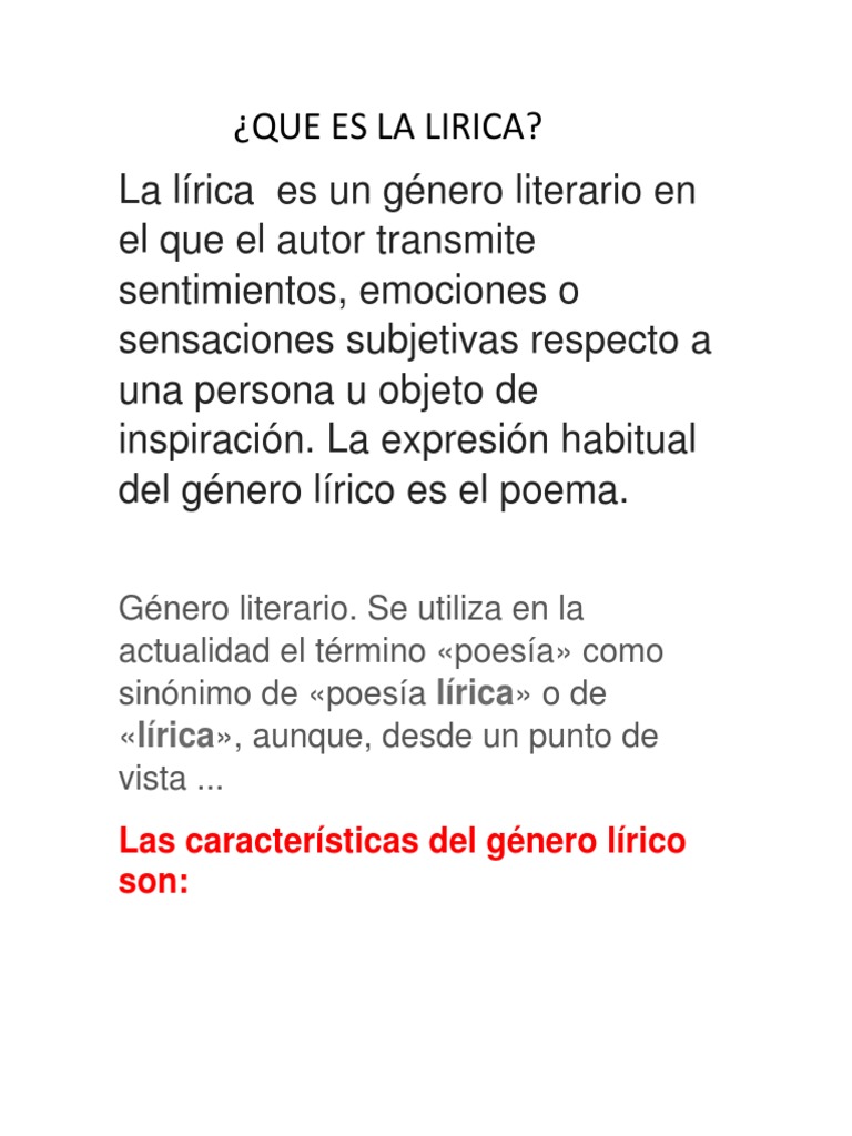 Definición y características de la lírica | PDF | Poesía
