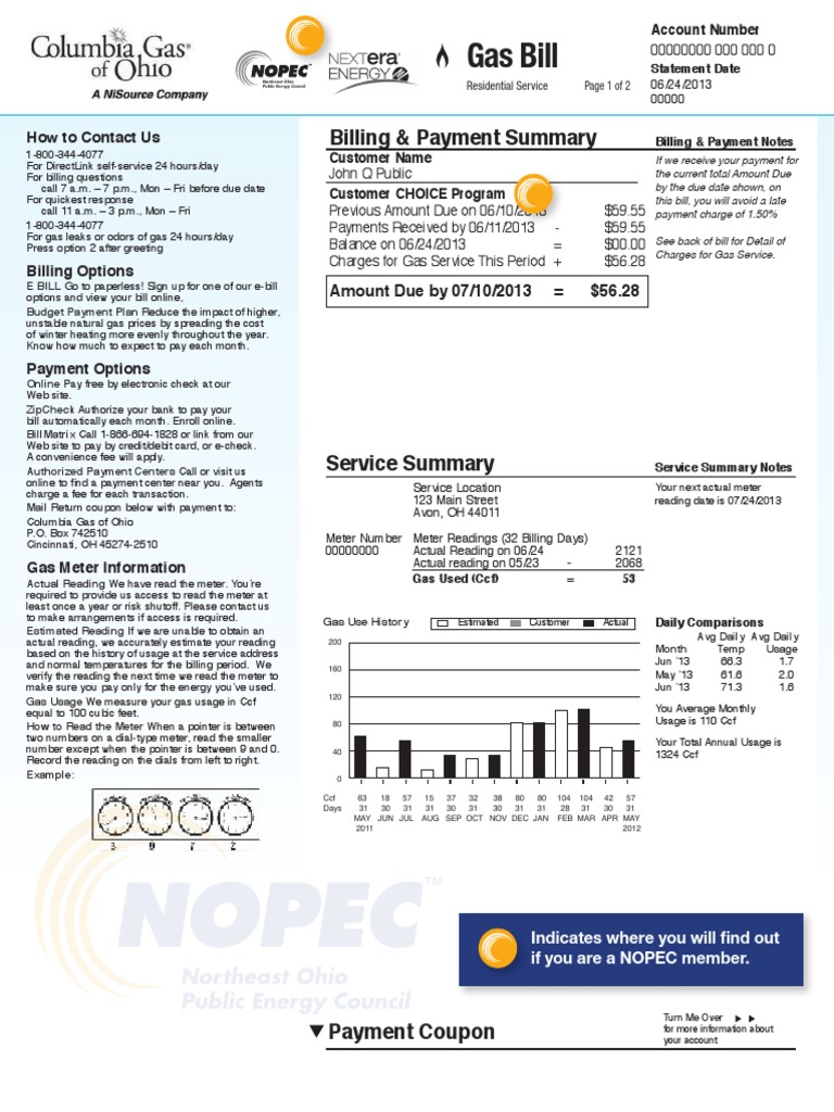 Columbia Gas Sample Bill Pdf Payments Natural Gas