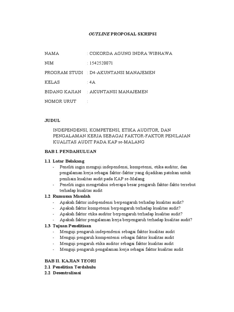 Contoh Outline Skripsi Akuntansi Manajemen