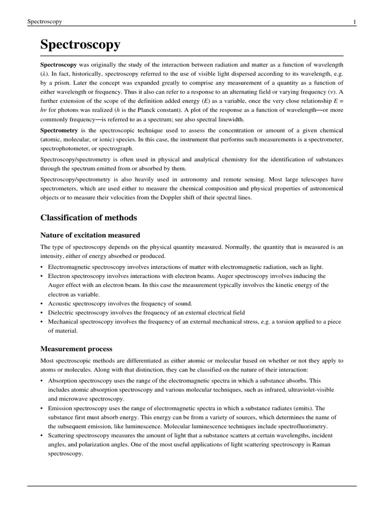 Spectroscopy Classification of Methods PDF Spectroscopy