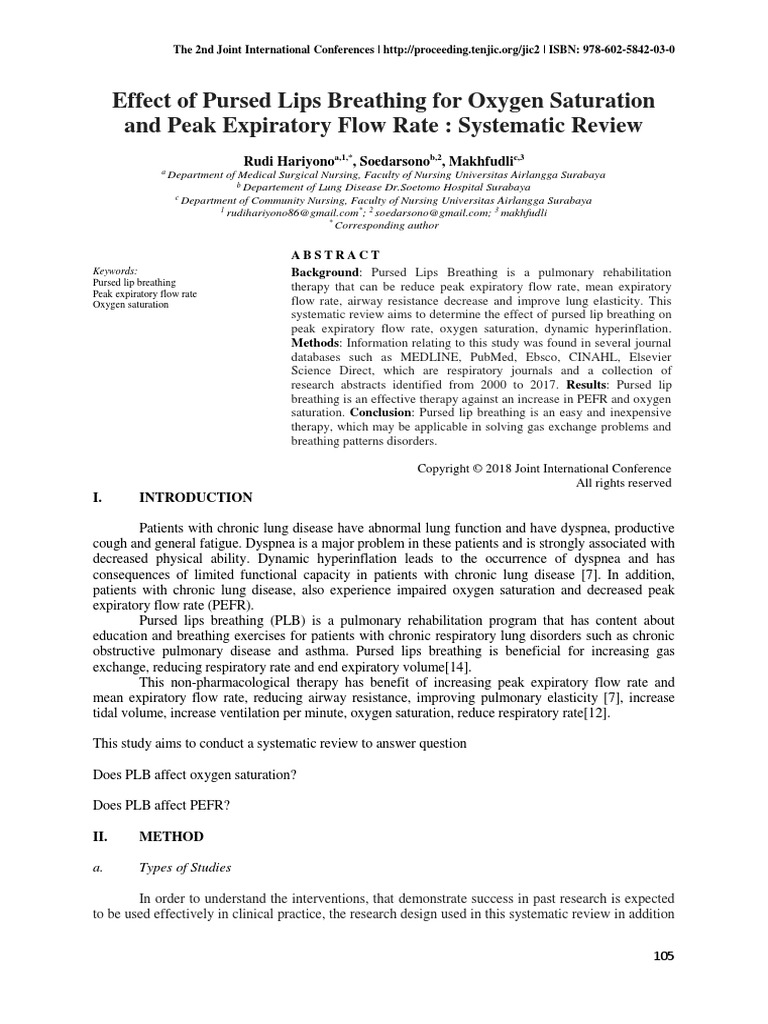 Effect of Pursed Lips Breathing For Oxygen Saturation and Peak ...