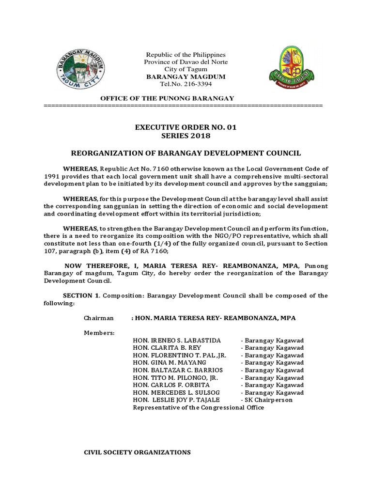 Exec. Order BDC 2018 | PDF | Secretary | Non Governmental Organization