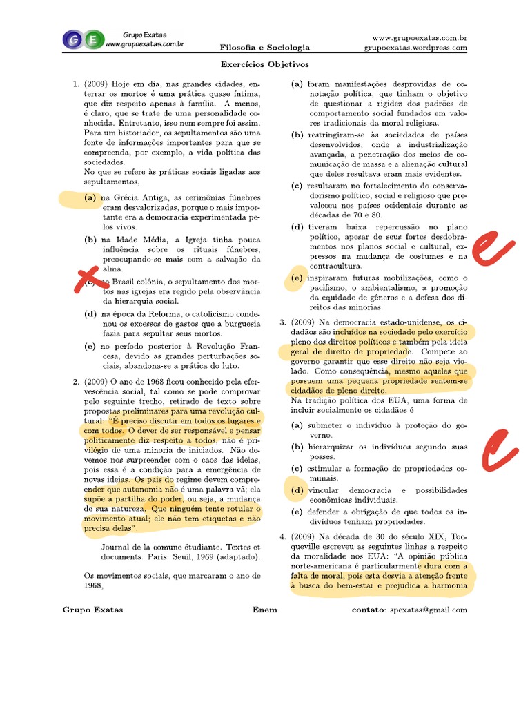 Filosofia e Sociologia - Questões Do Enem | PDF