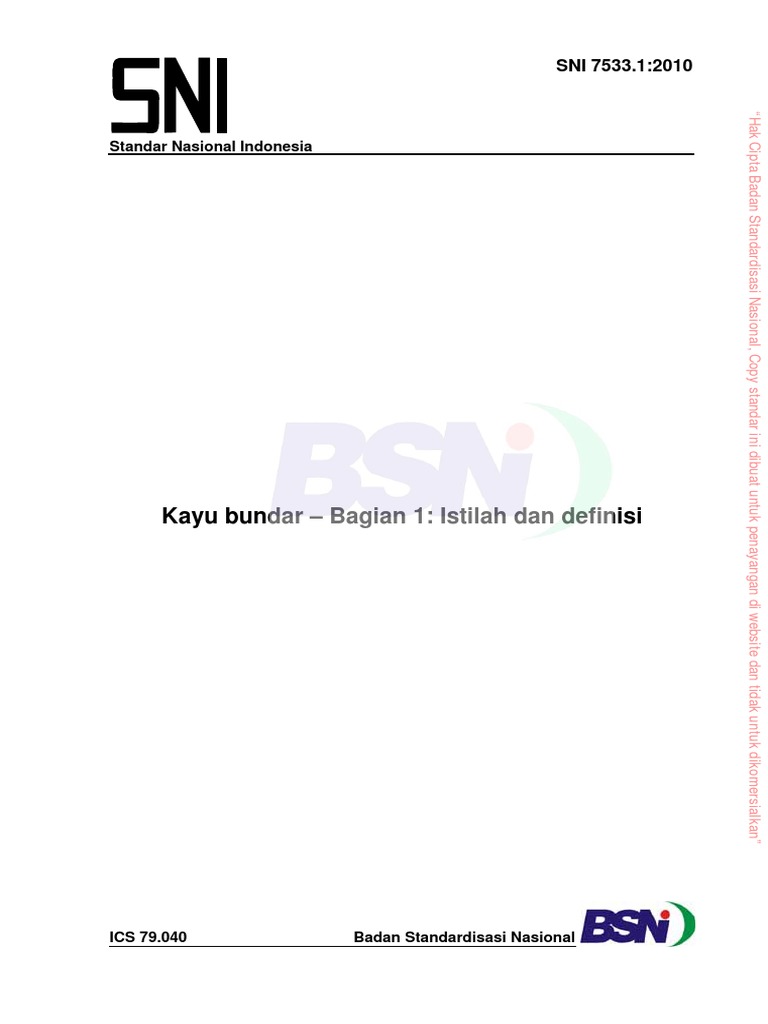 SNI 7533.1-2010 (1) Kayu Bundar Bagian 1-Istilah Dan Definisi PDF | PDF