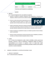 Reglamento Interno de Salud y Seguridad en El Trabajo