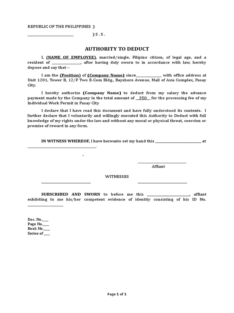 Authority To Deduct | PDF