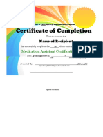 12-Hour Medication Assistant Certification Completion Certificate