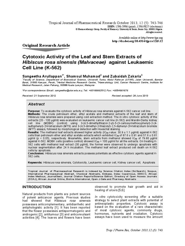 Cytotoxic Activity of The Leaf and Stem Extracts | PDF | Cytotoxicity ...