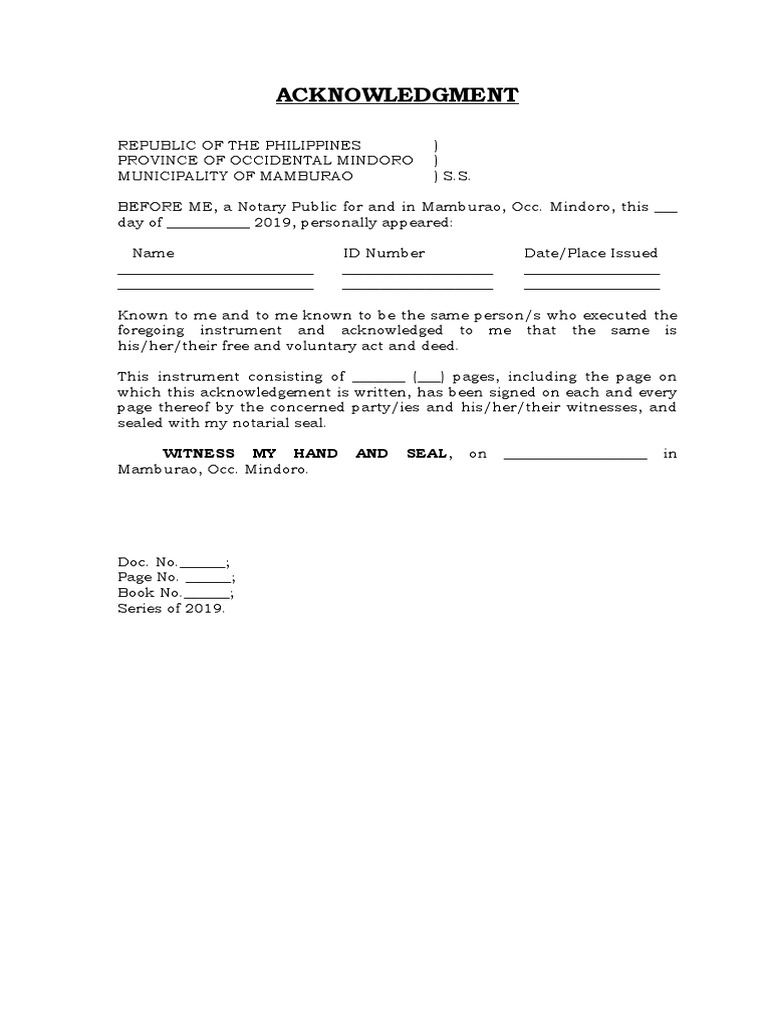 Notarial Acknowledgment Template | PDF | Politics | Social Science