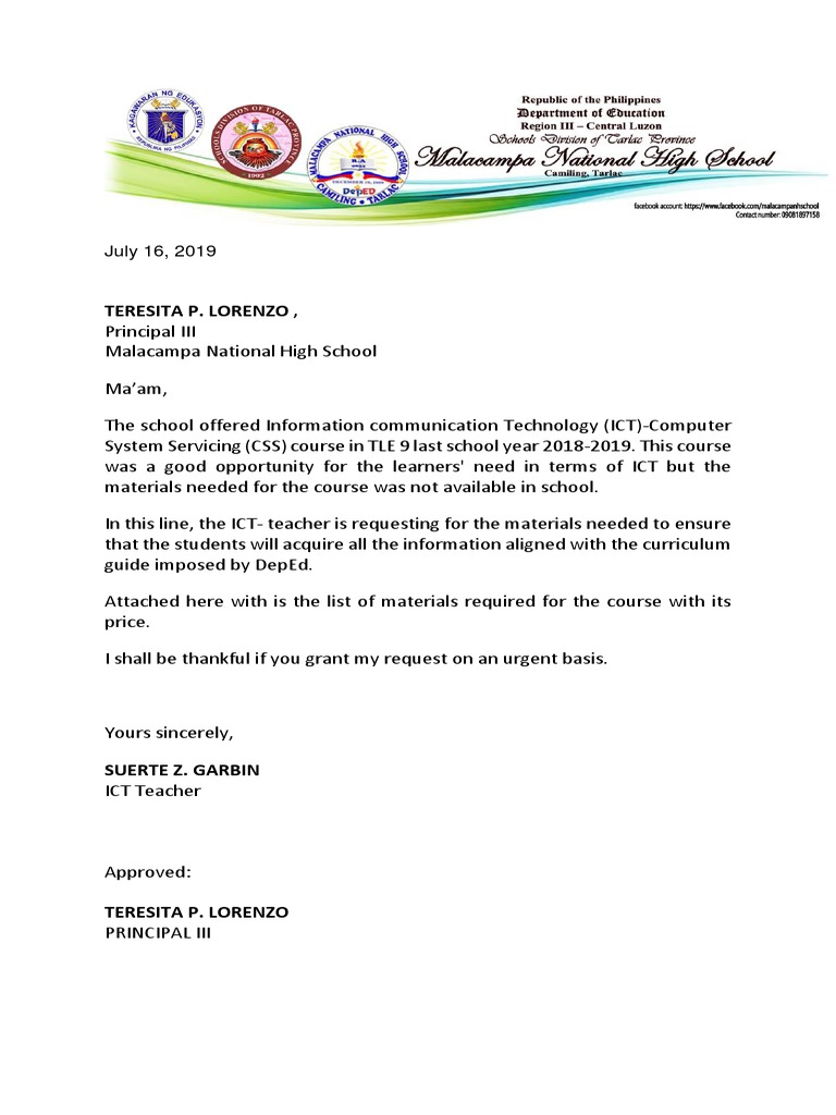 Ict Lab Request Letter