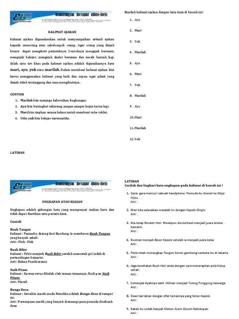 Kelas 2 Kalimat Ajakan