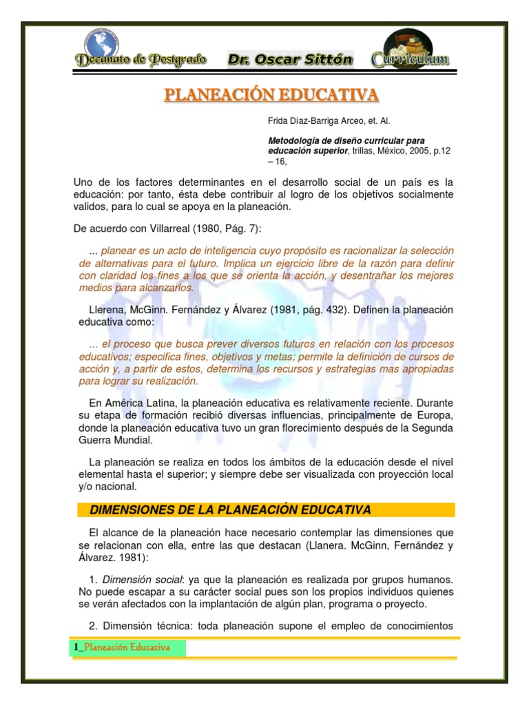 Fases y Dimensiones de la Planeación Educativa | PDF | Planificación ...