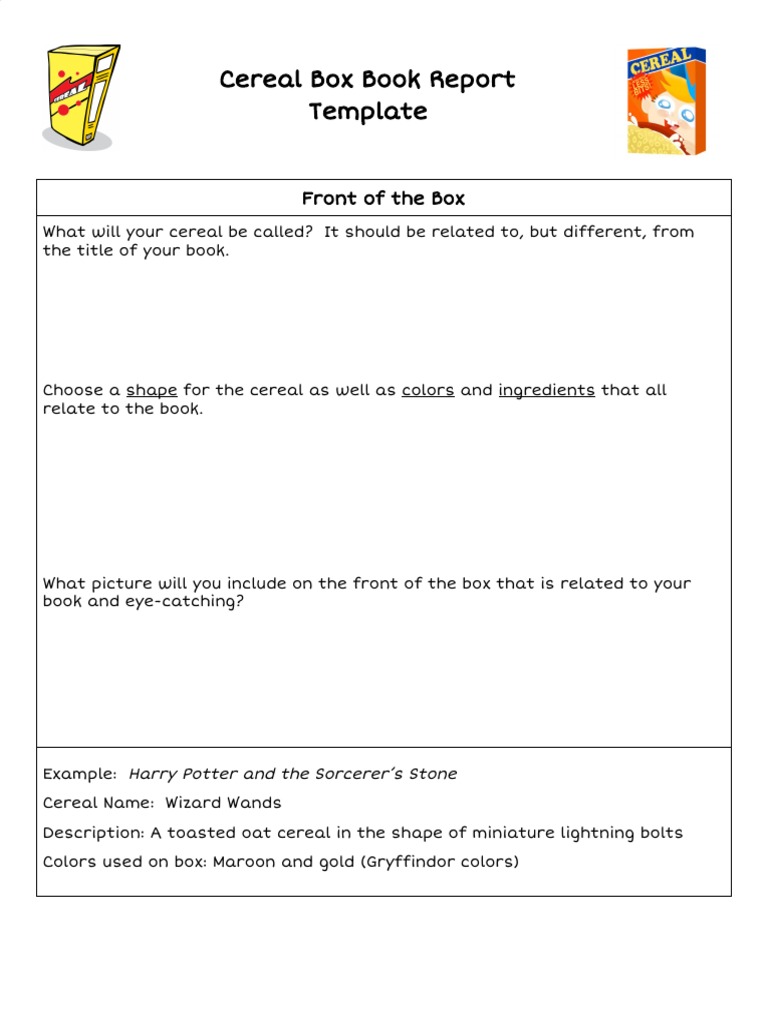 Cereal Box Book Report Template: Front of The Box | PDF | Fictional Universes | Harry Potter for Printable Cereal Box Book Report Template Free