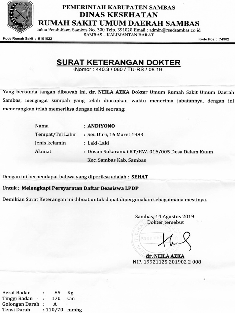 Surat Keterangan Berbadan Sehat
