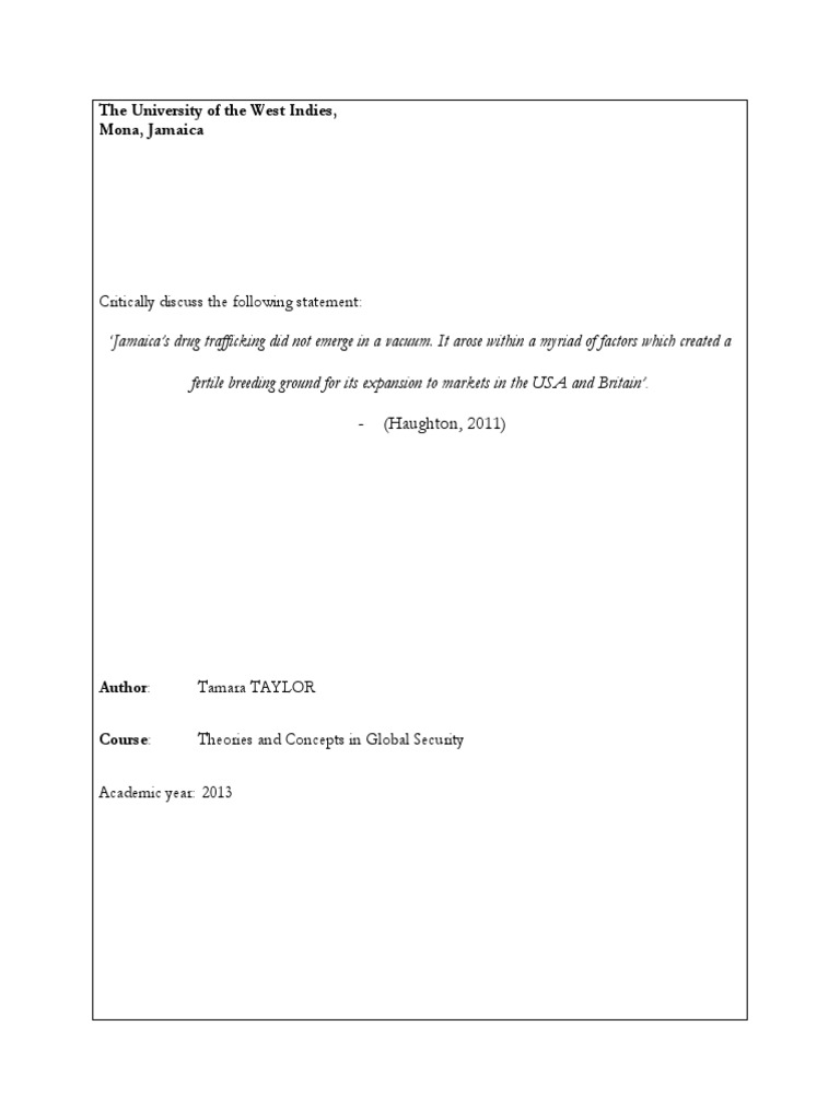 Examining Drug Trafficking in Jamaica PDF Human Security Illegal Drug Trade
